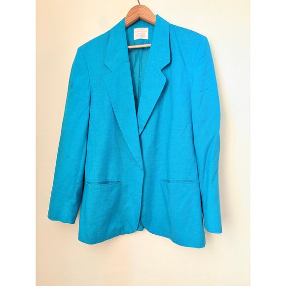 Vintage Pendleton Country Sophisticates Turquoise Linen Blazer Skirt Set 12 USA - Picture 6 of 10